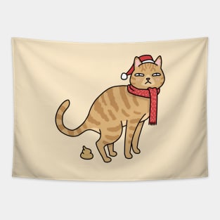 Christmas Orange Cat Pooping Tapestry