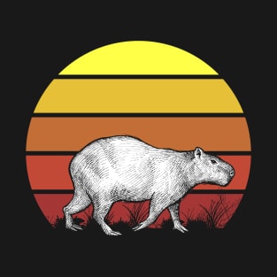 Retro Capybara Vintage Sunset Realistic Design T-Shirt