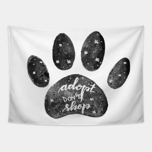Adopt don't shop watercolor galaxy paw - black and white Tapestry