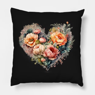 Floral Garden Botanical Print with wild flowers Heart Valentines Pillow