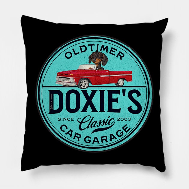 Dachshund's Old Time Garage Pillow by Danny Gordon Art