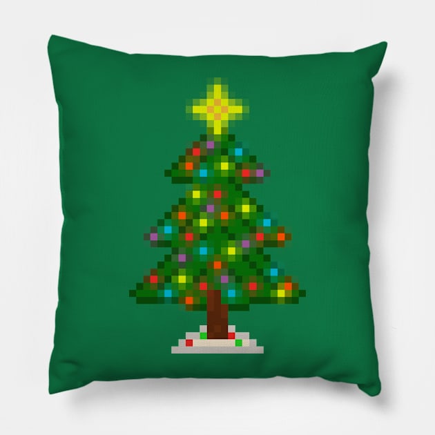 Pixel Christmas Tree with Glowing Lights (Green) Pillow by gkillerb