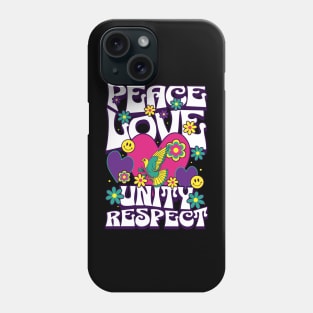 PEACE LOVE UNITY RESPECT - 60's Steez (white/purple) Phone Case