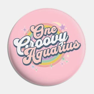 One Groovy Aquarius Cute Retro Design in Pastel Colors Pin