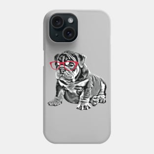 Bulldog Puppy Nerd Red Glasses Phone Case