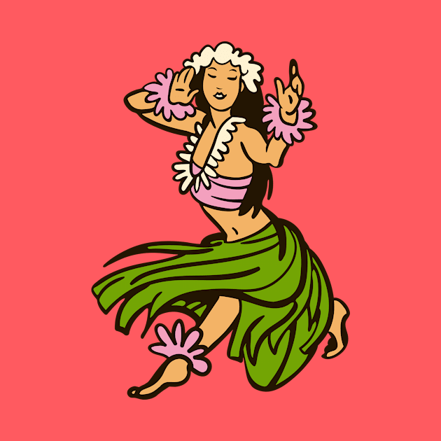 Vintage Hawaiian Hula Dancer Cartoon // Retro Hula Girl C by Now Boarding