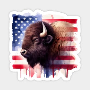 Bison portrait with United States of America flag background watercolor Magnet