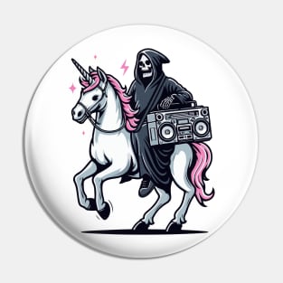 grim reaper music lover ride unicorn Pin