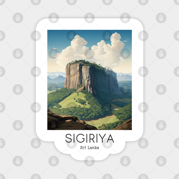 A Vintage Travel Illustration of Sigiriya - Sri Lanka Magnet by goodoldvintage