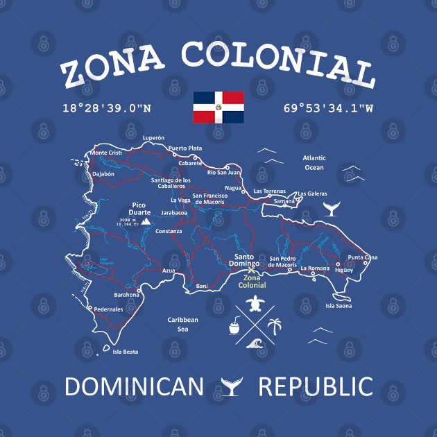 Zona Colonial Dominican Republic Flag Travel Map Coordinates GPS by French Salsa