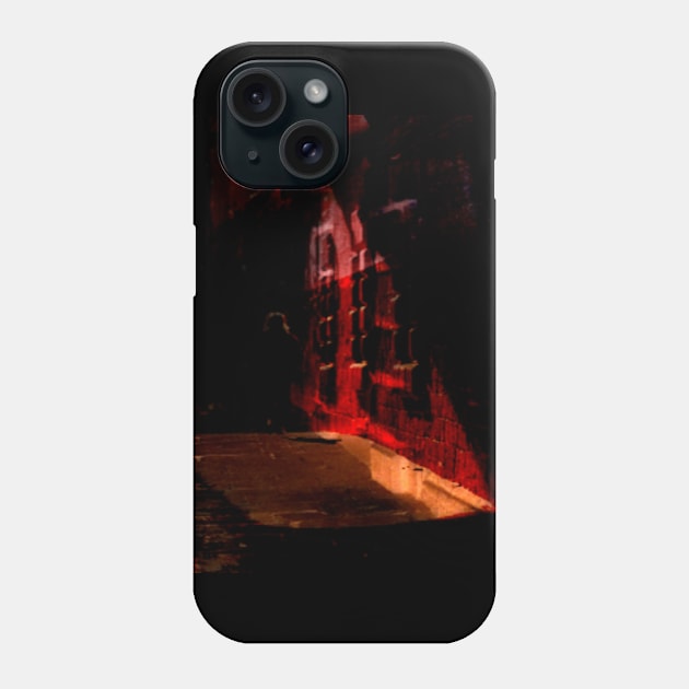 Special processing. Person walking at night, on dark street, with stone walls. Bright Red. Phone Case by 234TeeUser234