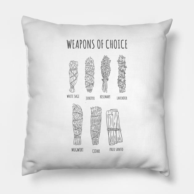 WITCHCRAFT WICCA DESIGN: SMUDGE STICK WEAPONS OF CHOICE Pillow by Chameleon Living