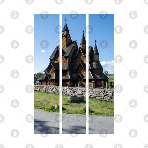 Medieval graveyard and Heddal wooden stave church. Heddal Stavkirke, 13th century. Largest stave church in Norway. Sunny spring day (vertical) by fabbroni-art