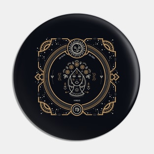 Virgo Zodiac Gold White on Black Background Pin