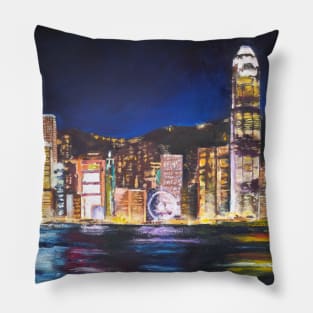Hong Kong Victoria Harbor night view oil painting Pillow