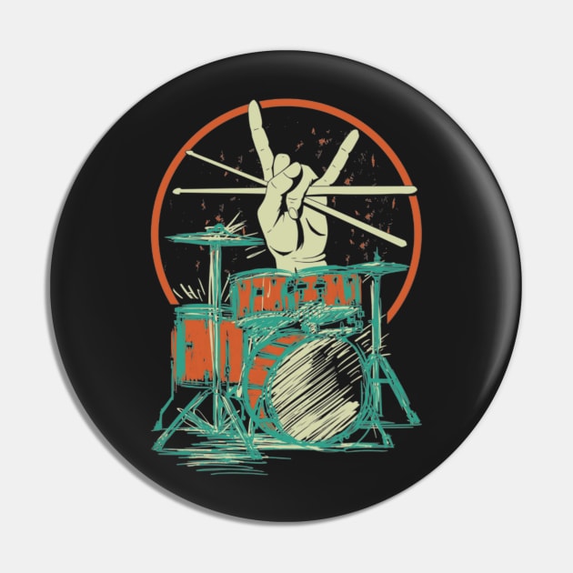 Retro Drum Set Music Drummer Drumsticks Pin by FogHaland86