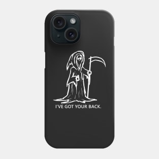 Grim reaper- I've got your back. funny sketch and quote Lettering Digital Illustration Phone Case