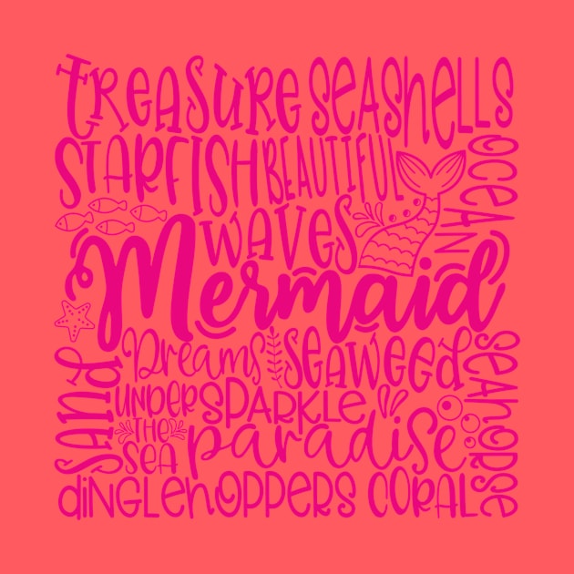 Mermaid Word Cloud Pink by By Diane Maclaine