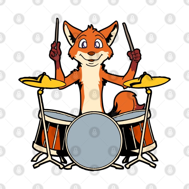 Comic fox playing drums by Modern Medieval Design