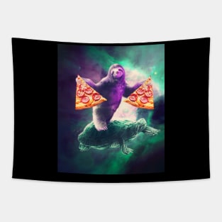 Funny Space Sloth With Pizza And Turtle Tapestry