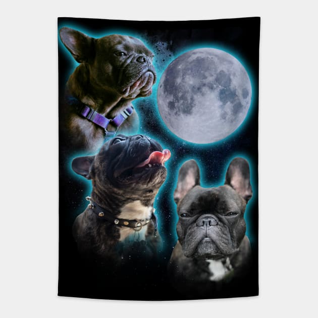 Three Frenchies Moon Tapestry by ursulalopez