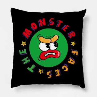 Funny Green Monster Face With Wide Eyes Pillow