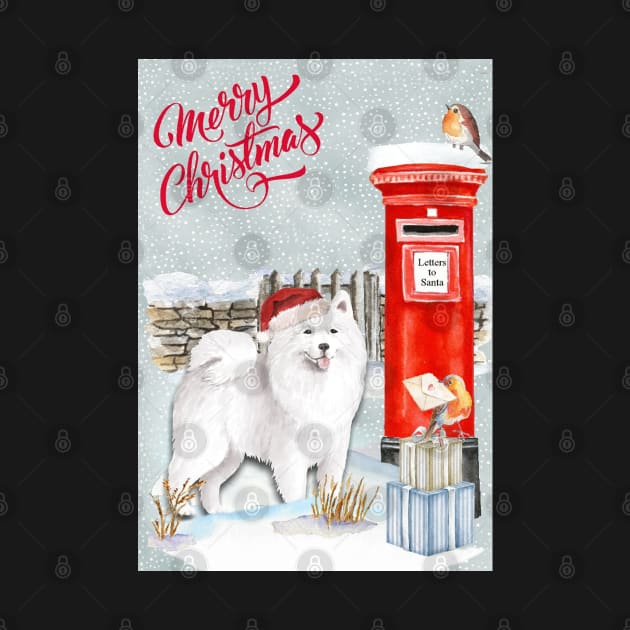 Samoyed Merry Christmas Santa Dog Holiday Greeting by Puppy Eyes