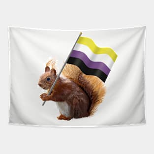 Red Squirrel with a Nonbinary Pride Flag Tapestry