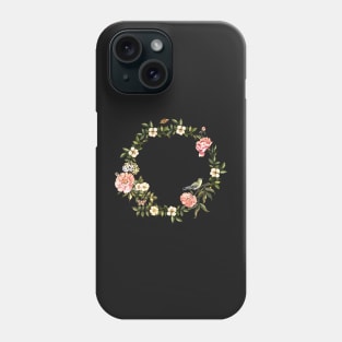 Vintage wreath with flowers, butterflies and bird Phone Case