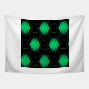 overlapping green diamond shape repeating on black background Tapestry