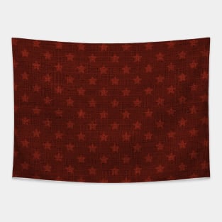 Red Christmas Stars on Dark Red Burlap Cloth Tapestry