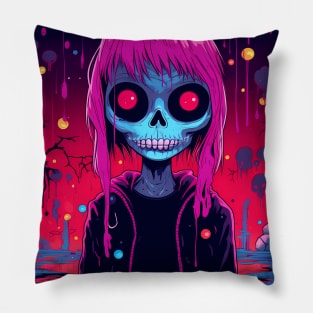 Zombie Skelle Girl Pink Hair Pillow