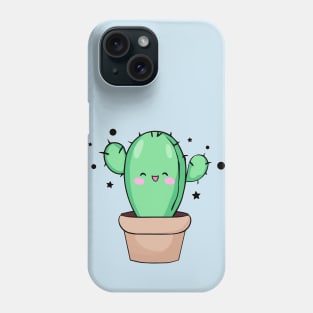 Happy smiling baby cactus in vase with stars. Kawaii cartoon Phone Case