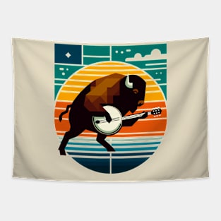 Banjo Bison Sunset Mid-Century Modern Tapestry