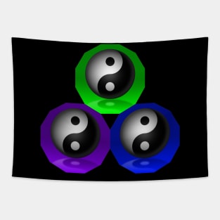 Yin Yang Triangle - Green, Blue and Purple Tapestry