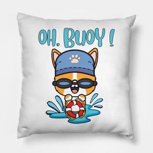 Funny Corgi Goes Swimming with a Buoy - Pun Intended Pillow