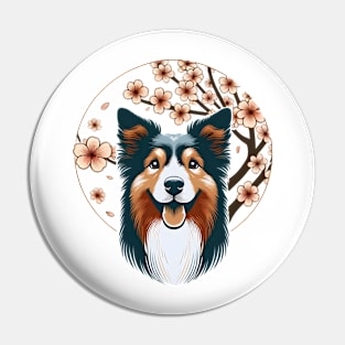 Australian Terrier Basks in Spring's Cherry Blossoms Glory Pin