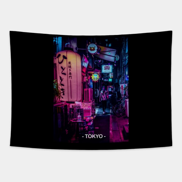 Tokyo Street Neon Synthwave Tapestry by JeffDesign