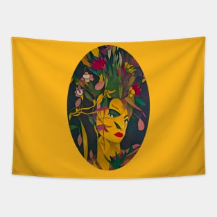 Contemporary Abstract Woman with Flowers for Hair Art Tapestry