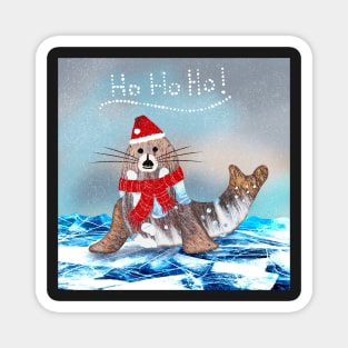 Merry Seal with a Santa hat Magnet