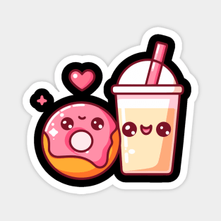 Kawaii Donut and Milkshake with a Heart | Cute Kawaii Gift for Couples Magnet