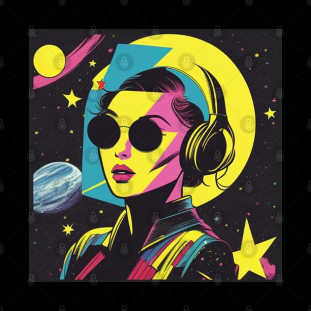 Retro Futurism Pop Art Girl with Retro Headphones by musicgeniusart