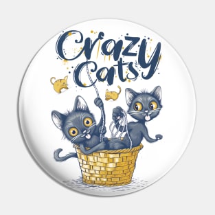 Cats playing with balls of yarn Funny T-shirt 2-04 Pin