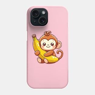 cute monkey hugging a giant banana Phone Case