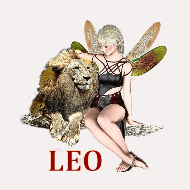 Leo zodiac t-shirt for women with fairy art by Fantasyart123