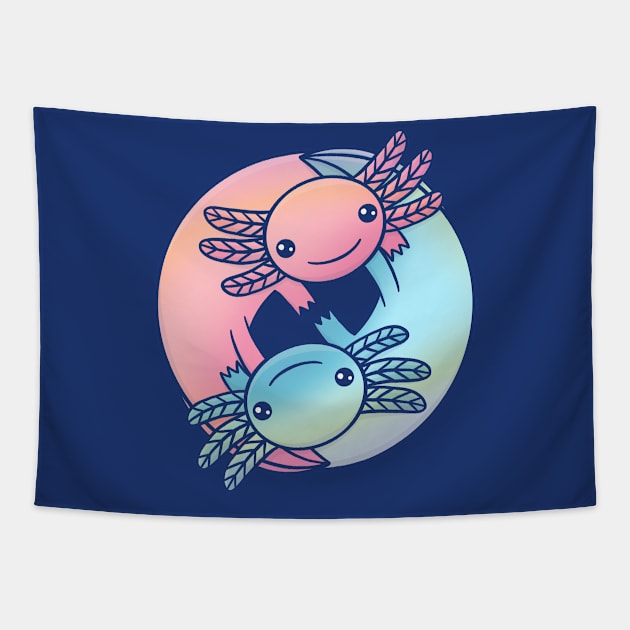 Cute Axolotl Yin Yang Tapestry by Tamara Lance