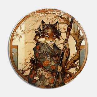 Vintage Art Nouveau Traditional Japanese Tanuki Samurai Pin