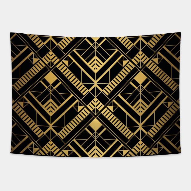 Thick Heavy Black and Gold Vintage Art Deco Geometric Square Pattern Tapestry by podartist