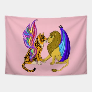 lion and Tiger with wings Tapestry