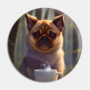 Cute Pug with a mug cup of morning coffee Pin